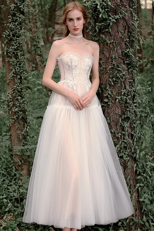 A-Line Tea Length Lace Tulle Wedding Dress CW2756 Chic Lace Dress