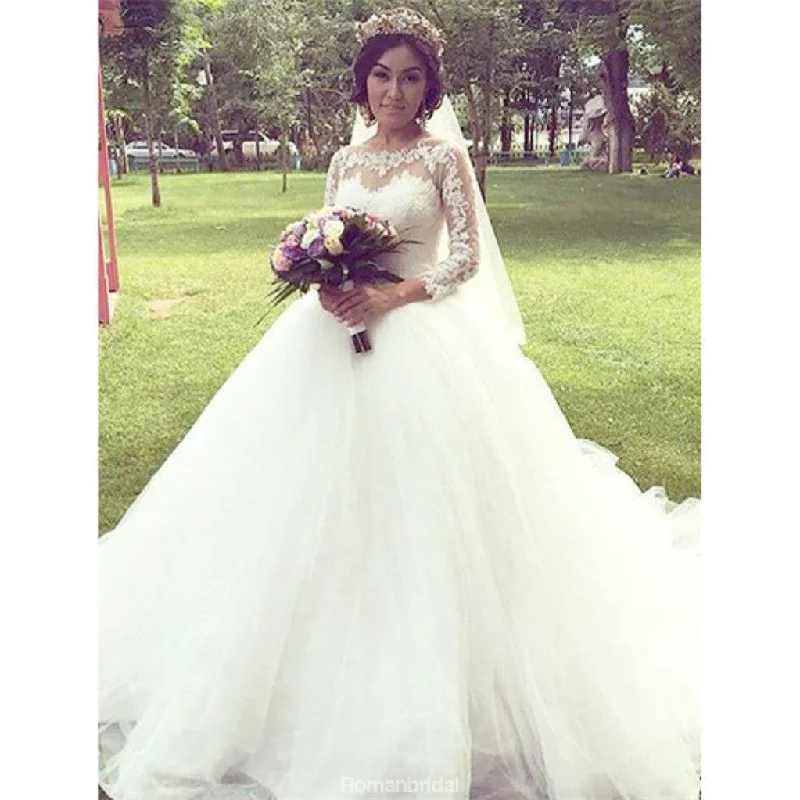 Charming Lace Long Sleeves Princess Ball Gown, Wedding Dresses With Train, WD0408 Sparkling Wedding Dress