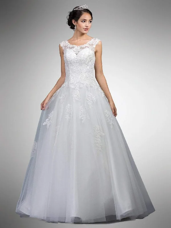 Dancing Queen Bridal - A7002 Embellished Lace Illusion Bateau Ballgown Off-shoulder Bridal Gown