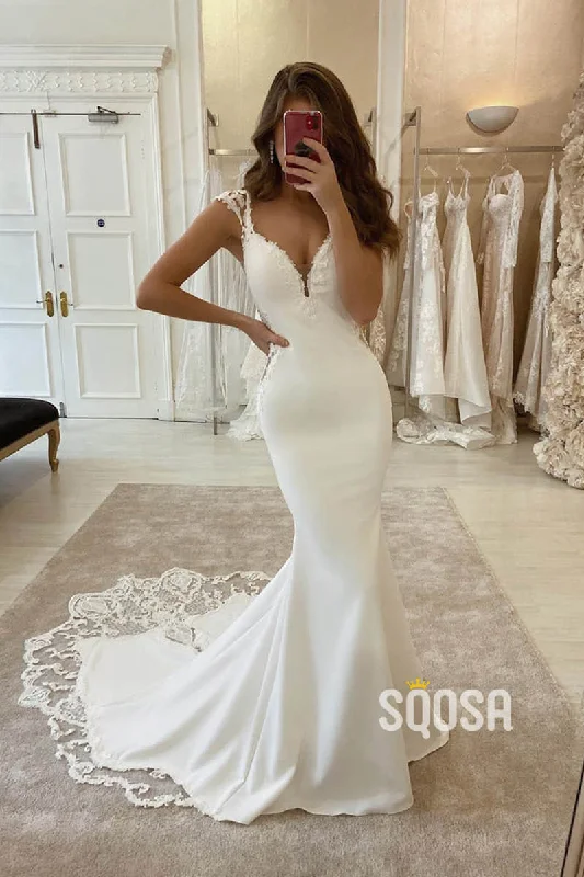 Mermaid/Trumpet Wedding Dress Cap Sleeves Bohemian Wedding Gowns QW2279 Timeless Wedding Dress