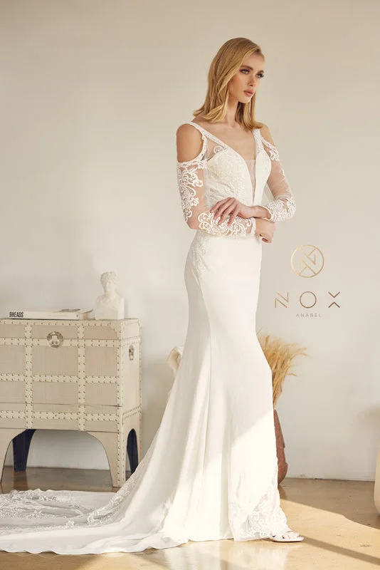 **Enchanting Lace and Embroidered Masterpiece: Nox Anabel Bridal JE916** Simple Wedding Dress