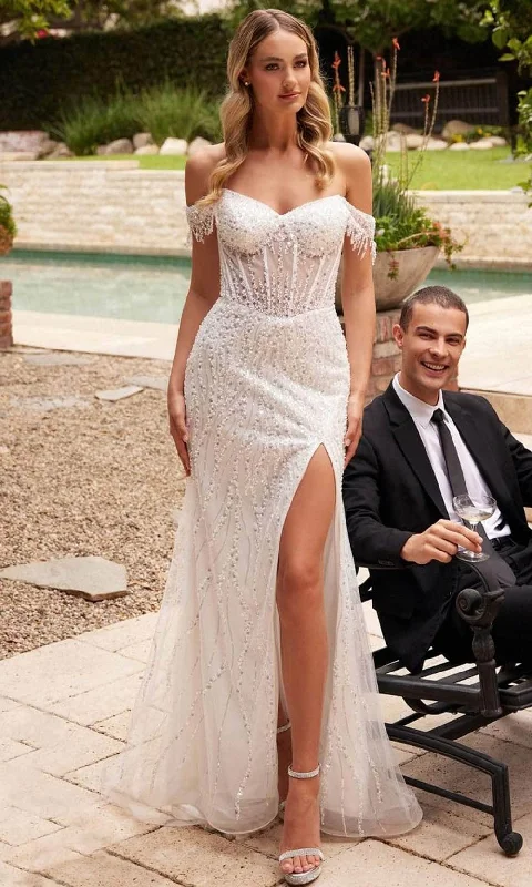 Ladivine CD0203W - Sequin Off-Shoulder Bridal Gown Classic Bridal Dress