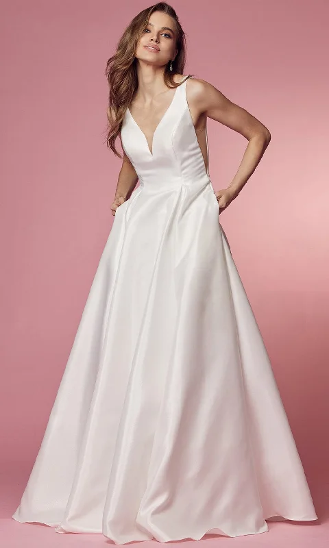 Nox Anabel Bridal E156W - Deep V-Neck Bridal Dress Silk Bridal Dress