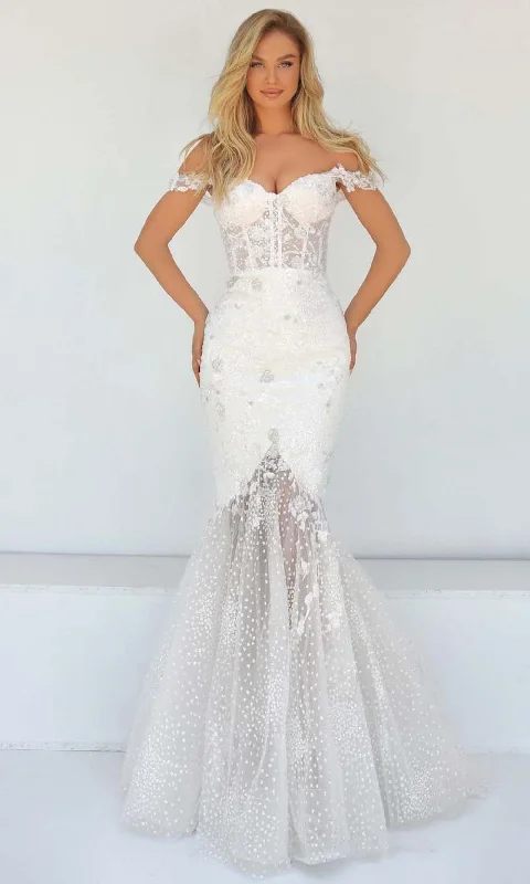 Tarik Ediz - 51034 Applique Illusion Off Shoulder Gown Floral Lace Wedding