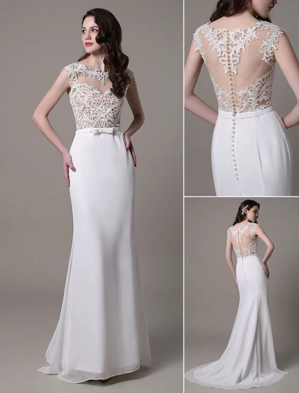 Vintage Wedding Dress Lace And Chiffon Sheath With Stunning Bateau Illusion Neckline And Illusion Back Exclusive Strapless Lace Dress