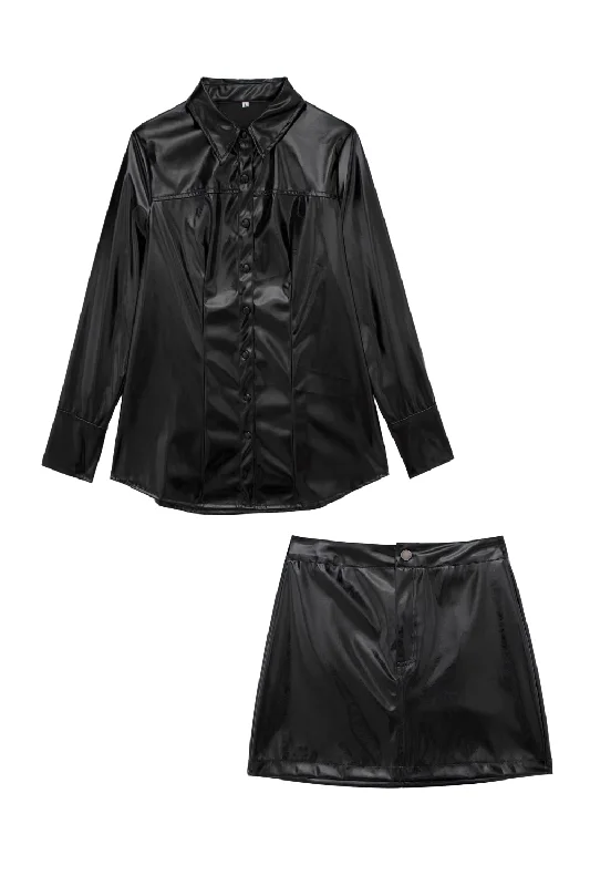 'Bernice' Faux Leather Shirt & Skirt (Sold Separately) Printed unclassified skirts