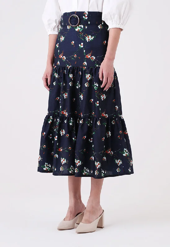 Floral Tiered Belted Skirt Earthy tone unclassified skirts