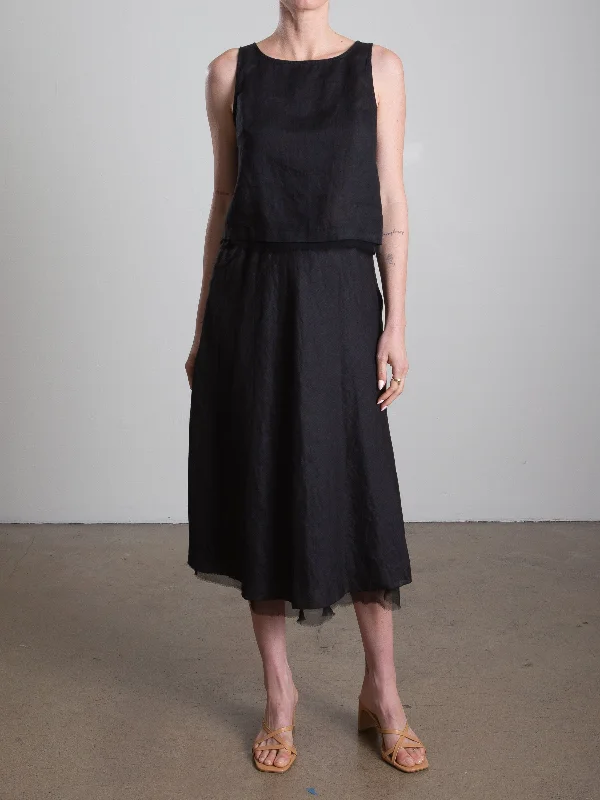 Marysia Skirt in French Linen - Black Wedding guest unclassified skirts