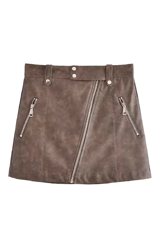 'Sabrina' Faux Leather Washed Skirt Smocked unclassified skirts