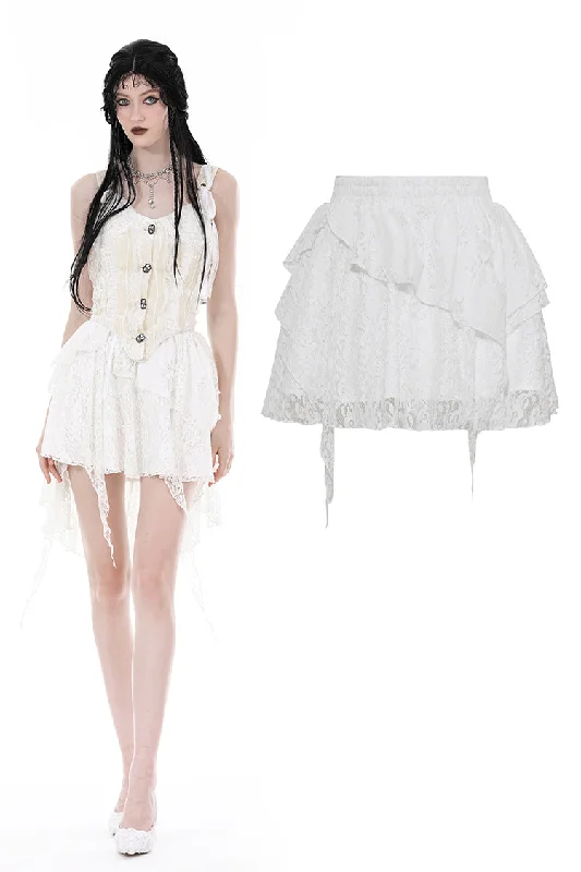 Snow white irregular lace skirt KW329 Mesh unclassified skirts