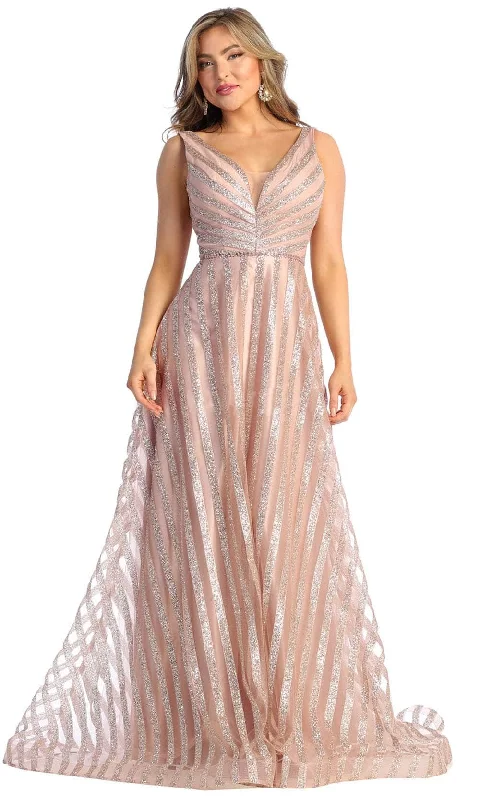 May Queen RQ7945 - Stripe Glittered A-line Gown Lightweight party dresses for summer