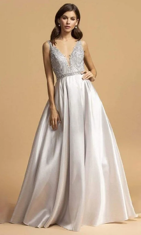 Trevi Collection - L2168 Long Bejeweled Bodice Satin Dress Elegant maxi dresses