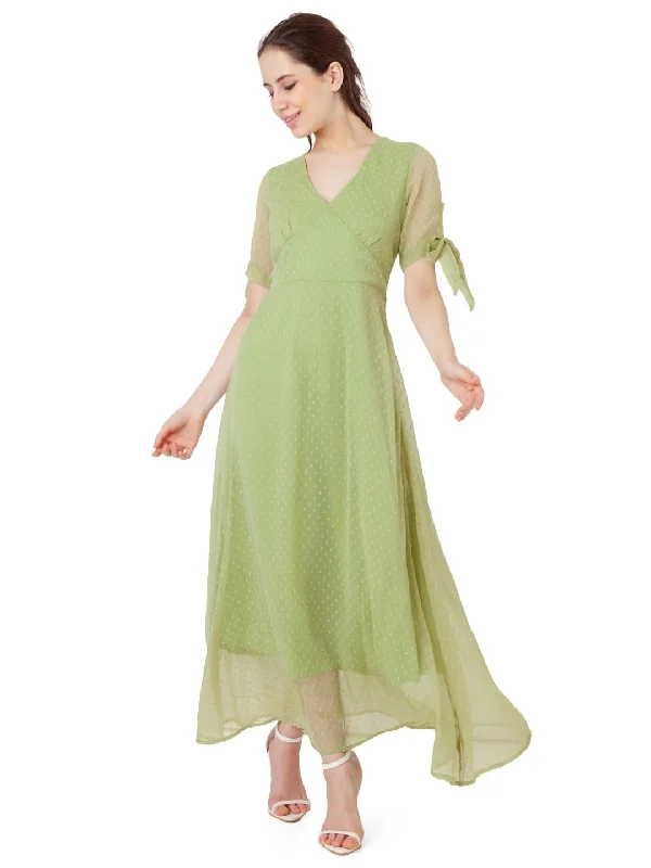 Zink London Women's Green Solid A-Line Maxi Dress Chic maxi dresses