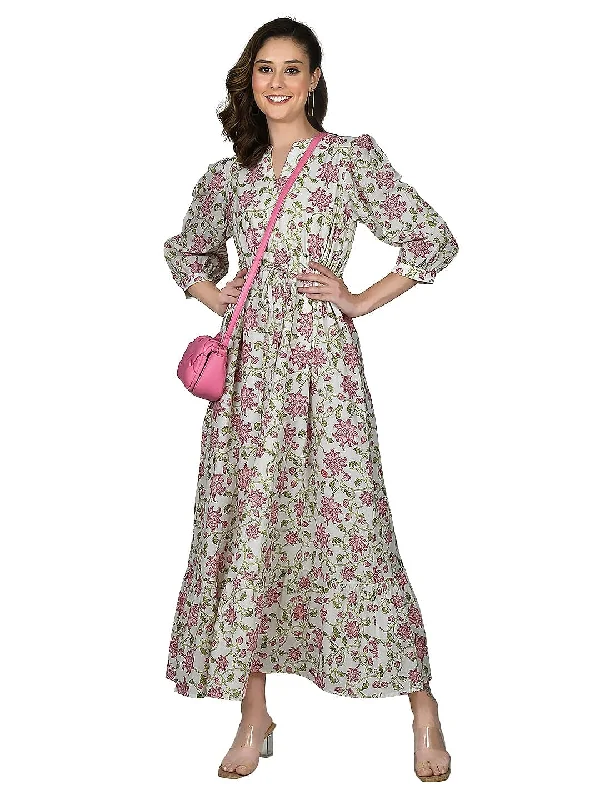 Zink London Women's White Floral Print Maxi Dress Fall maxi dresses