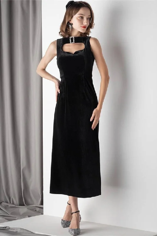 Black Velvet Midi Dress Leather midi dresses