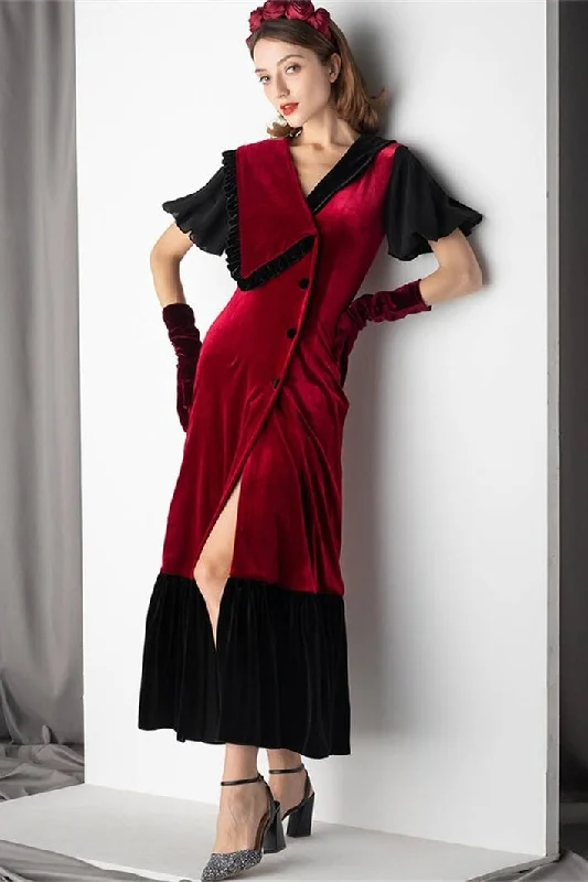 Burgundy and Black Velvet Midi Dress Knitted midi dresses