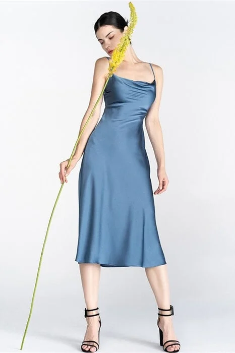 Misty Blue Midi Slip Dress Lightweight midi dresses for hot weather