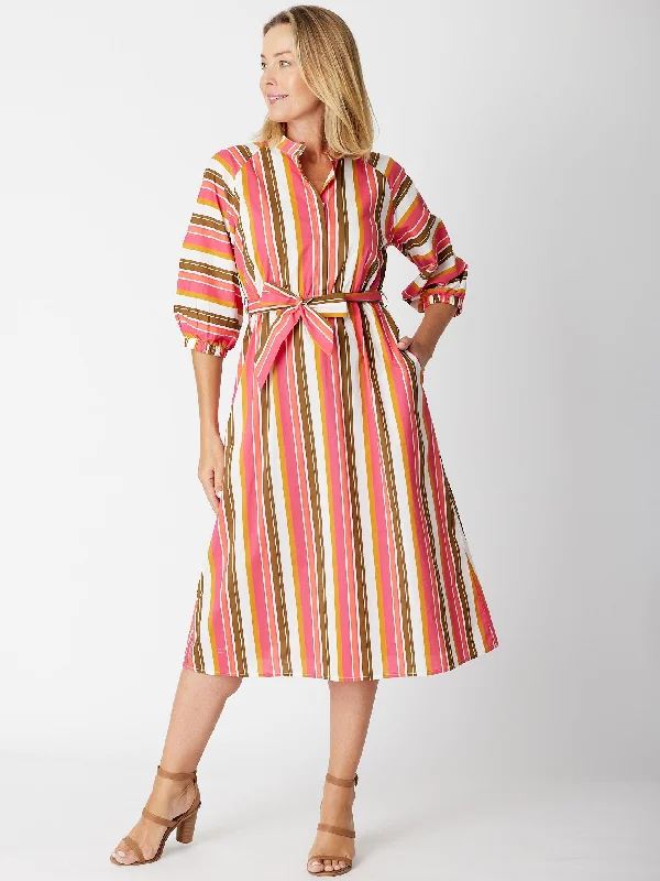 Summer Stripe Midi Dress - 30704 Pink Stripe Trendy midi dresses under $50