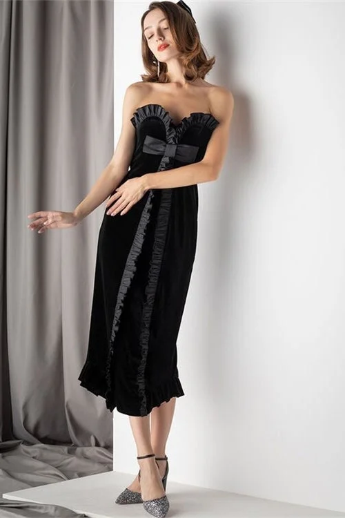 Sweetheart Black Velvet Midi Dress Formal midi dresses