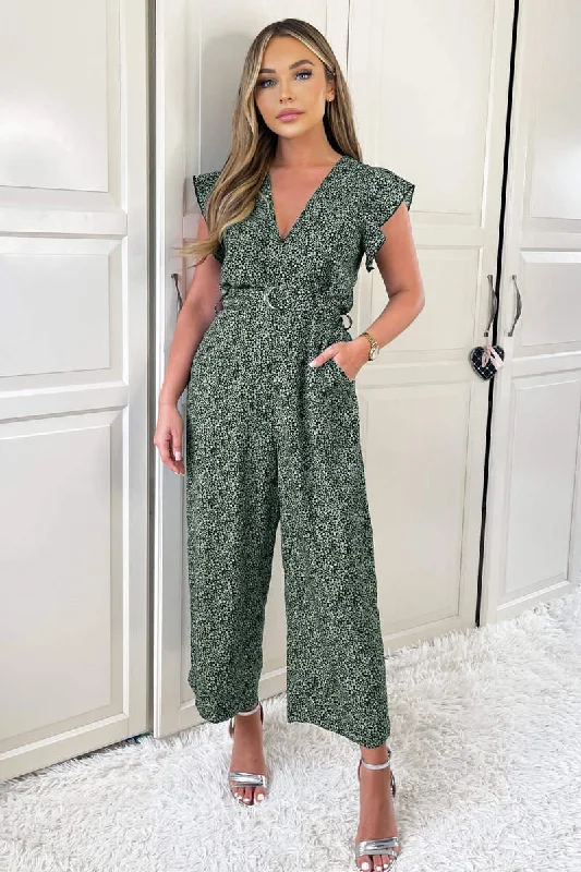 Aisling Green and Black Print Belted Jumpsuit Spring floral dresses