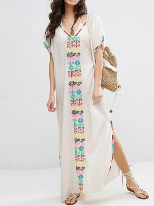 Bohemia Printed Deep V-neck Split-side Kaftan Dress Formal floral dresses