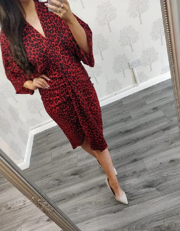 Jenny Red Animal Print Kimono Dress Maxi floral dresses