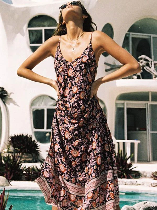 Print Spaghetti Strap Beach Boho Dress Cottagecore floral dresses