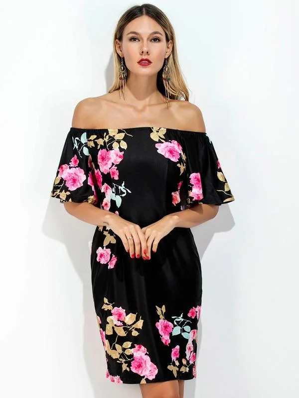 tropical Floral Women s Fashion Personality strapless Dress High-end floral dresses