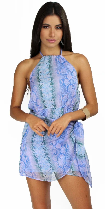 Tropical & Wild Blue Snake Print Halter Dress Urban Outfitters floral dresses