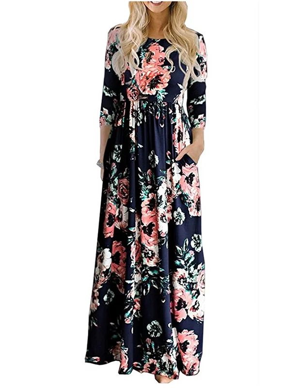 Women s Spring Fashion Printed Flower Floor-length Dress Best floral dresses for outdoor weddings