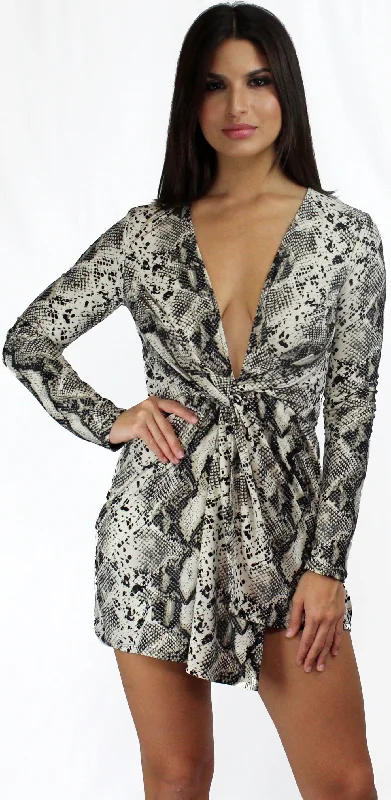 Wonderfully Wild Grey Snake Print Dress Budget-friendly floral dresses