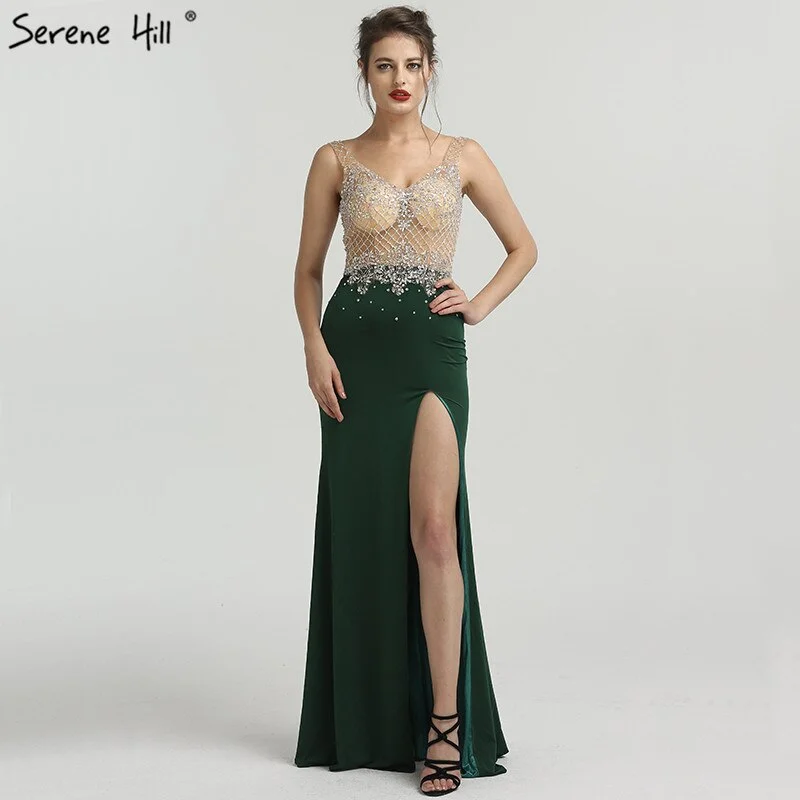 On Sale no return no refundSale 2024 Newest Green Sleeveless Mermaid Evening Dresses Fashion Diamond Beading Sexy Evening Gowns Serene Hill LA6592 Halter unclassified dresses