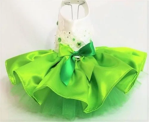 3D Flowers Green and Lime Swarovski Crystals Dog Dress Metallic unclassified dresses