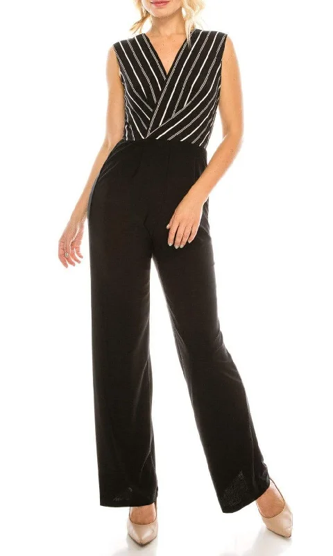 New Yorker's Apparel- Striped Sleeveless V-Neck Jersey Jumpsuit 700888SC Cocktail unclassified dresses