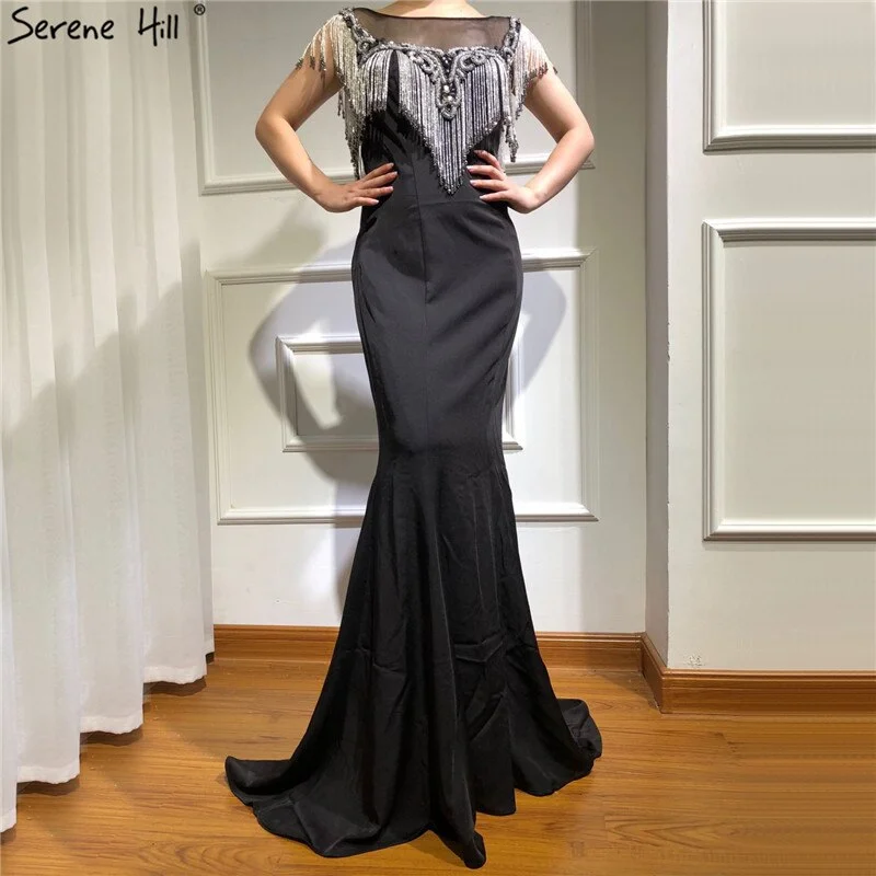 On Sale no return no refundSale Black Sleeveless Mermaid Evening Dresses 2024 Beading Tassel Sexy Elegant Formal Dress Serene Hill LA70078 Summer unclassified dresses