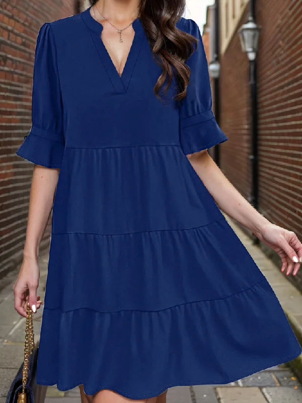 Blue Zone Planet |  Tiered Notched Half Sleeve Dress Long unclassified dresses