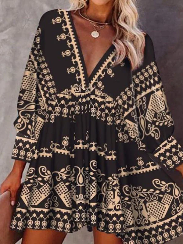 Blue Zone Planet |  Bohemian Ethnic Style 3/4 Sleeve Dress Color block unclassified dresses