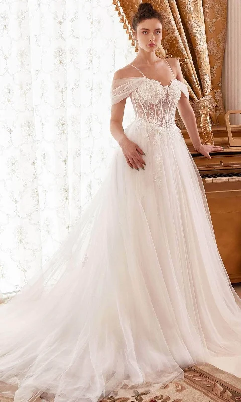 Cinderella Divine WN307 - Embellished Bridal Gown in Off-Shoulder Style Holiday unclassified dresses