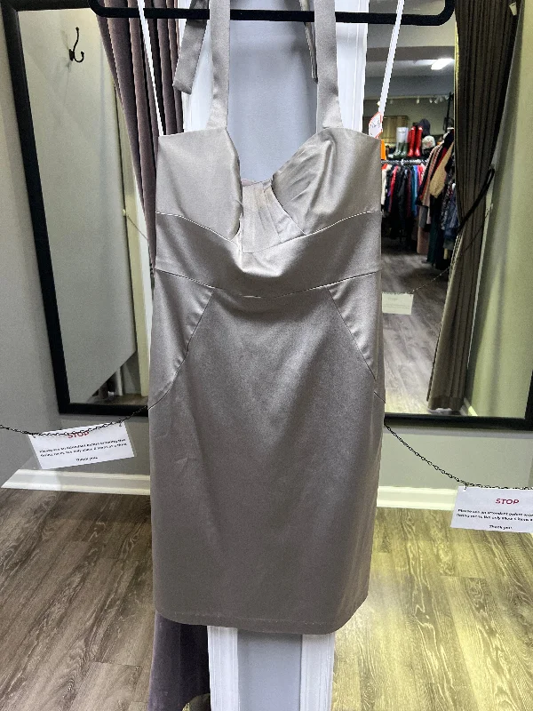 Donna Ricco Satin Tie Neck Silver Dress (Size 4) Club unclassified dresses