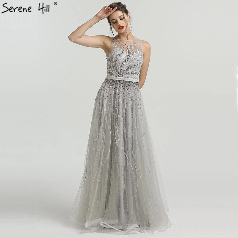 On Sale no return no refundSale Grey Diamond Beading Luxury New Evening Dresses 2024 High-end Sexy Sleeveless Beach Formal Evening Gowns Serene Hill LA6577 Comfortable unclassified dresses