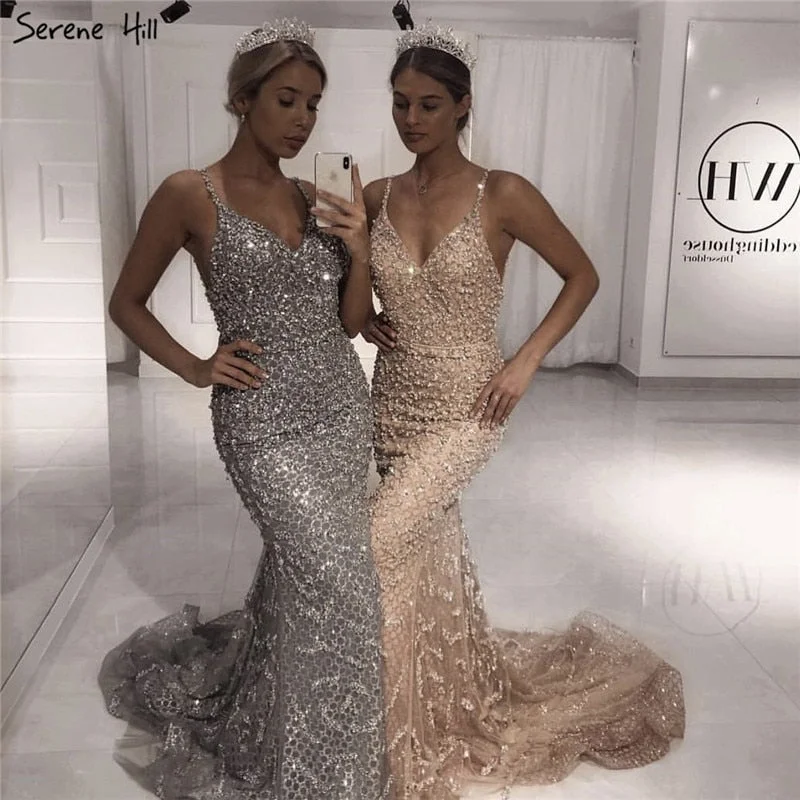 Grey Luxury Sexy Mermaid Evening Dresses 2024 Diamond  Beading Off Shoulder Formal Dress Real Photo LA60729 Pastel unclassified dresses