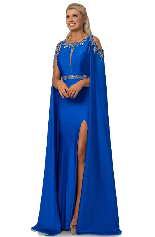 Johnathan Kayne - Beaded Trim cold Shoulder Cape Gown 2075SC Festival unclassified dresses