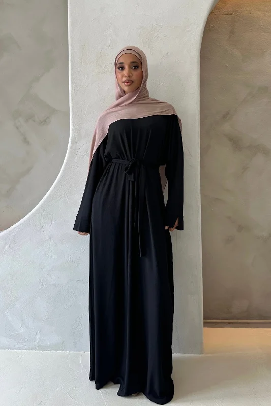 MIRA KNIT ABAYA DRESS BLACK Office unclassified dresses