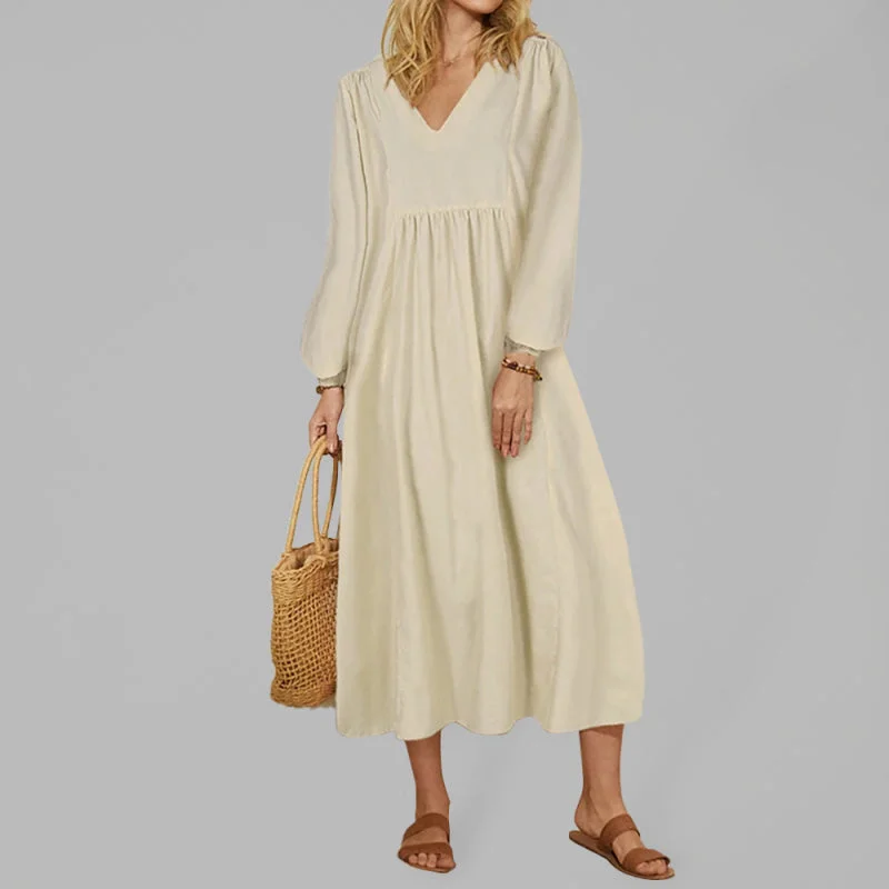 Blue Zone Planet |  Women's Cotton Linen Loose Balloon Sleeve Dress Halter unclassified dresses