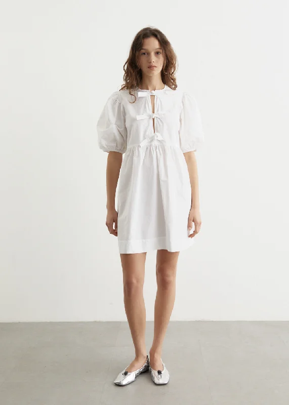 Cotton Poplin Tie String Mini Dress Mini Skirt with Bow