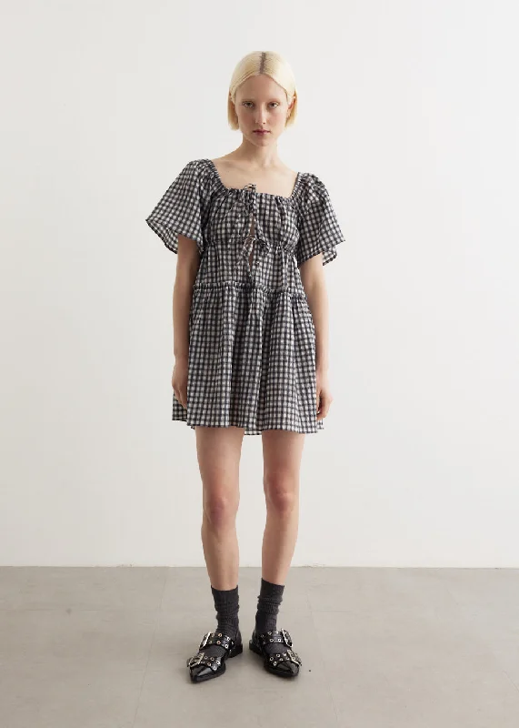 Seersucker Check Mini Layer Dress Raw Hem Mini Skirt