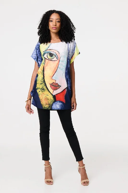 Graphic Print Short Sleeve Relaxed Tunic Mini Skirt Style