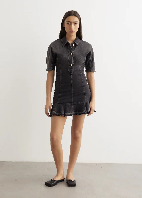 Tint Edge Denim Mini Dress Tie Waist Mini Skirt