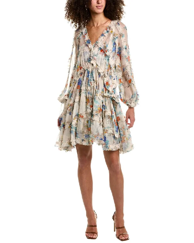 Zimmermann Clover Frill Billow Silk Mini Dress Stretch Mini Skirt