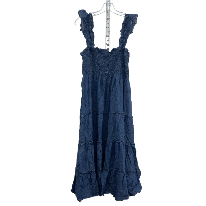 Crown & Ivy Blue Long Women's Ruffled Bohemian Tank Sundress Lyocell L Comfortable Maxi Look